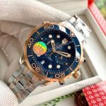Copy Omega Seamaster 300M Chronograph Watch Two Tone Rose Gold Dark Blue Dial
